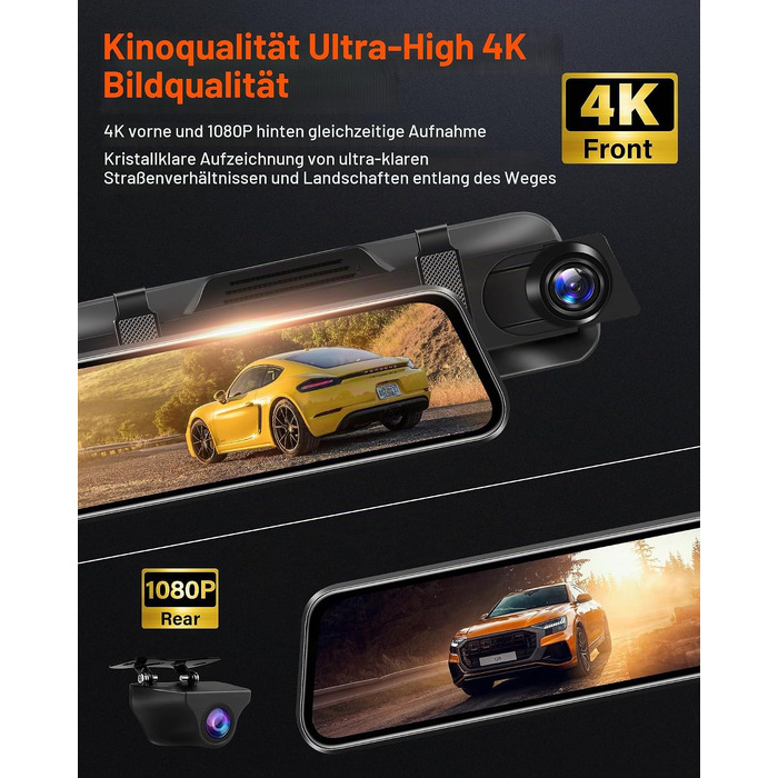 Автомобільний відеореєстратор-дзеркало Jansite 4K з камерою заднього виду та 5.8GHz WiFi