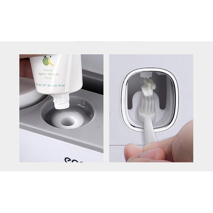 Автоматичний диспенсер зубної пасти та тримач для зубних щіток MHTECH (сірий) - комплект з 2 пресователями, 4 чашками та місцем для 5 щіток