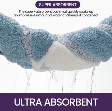 DEXI Non-Slip Bathroom Rug - Absorbent, Washable Bath Mat - 60 x 110 cm - Blue
