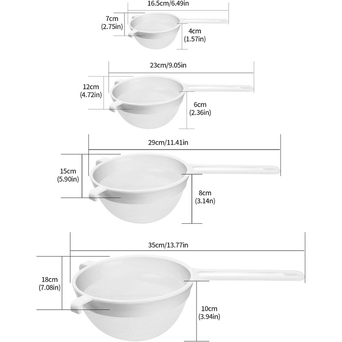 Набір сит для кухні з нержавіючої сталі (4 шт.), сито для пасти, сито для борошна, кухонне сито, набір дрібних сит