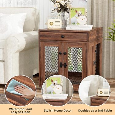 Клітка для собак VOWNER з дерева, 3 двері, з ящиком, 51x60x62 см, для собак до 20 кг, горіховий колір