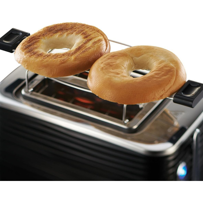 Тостер Russell Hobbs Inspire для 2 скибок, чорний, 6 режимів, широкі відділення, підставка для булочок, розморожування та підігрів