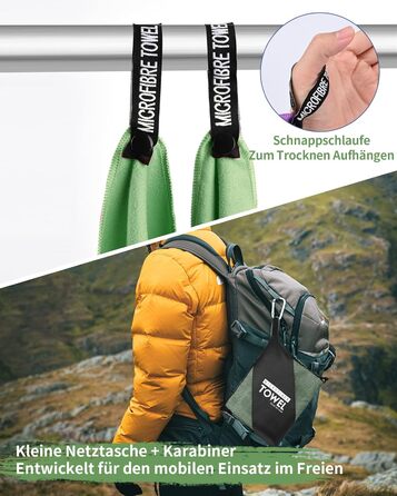 Набір з 3 рушників з мікрофібри, 180x80 см + 2 рушники 80x40 см, для фітнесу, сауни, пляжу, подорожей, темно-зелений