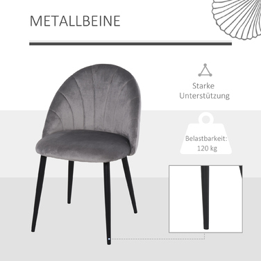 HOMCOM 2-Piece Dining Chairs Kitchen Chair Scandinavian Design Living Room Chair Upholstered Chair Office Chair Velvet Metal Gray 52x54x79cm | Aosom