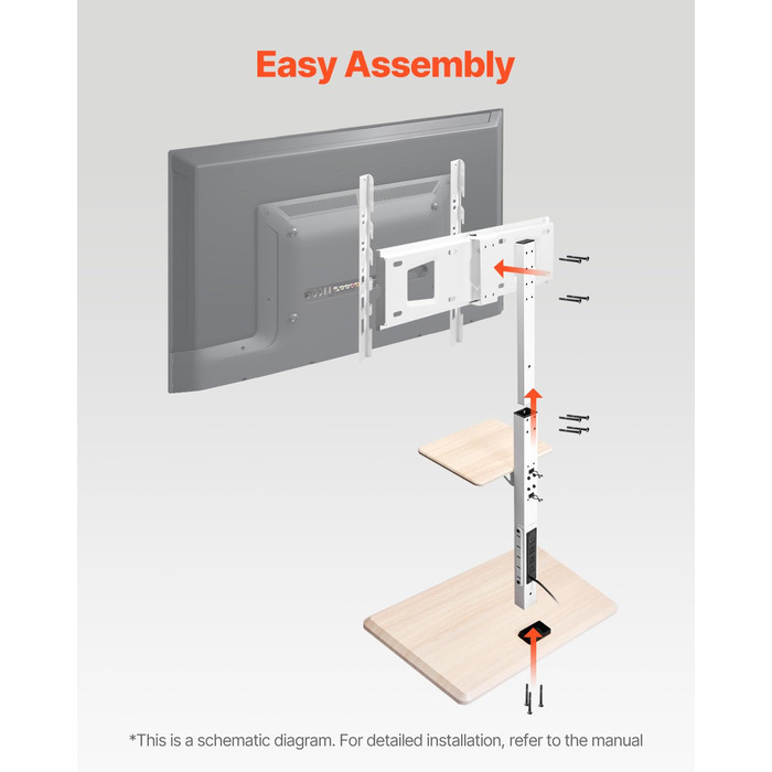 Підставка для телевізора VEVOR на роликах, регульована по висоті, поворотна (25°), з полицею, для телевізорів 81-178 см (до 40 кг), для спальні/вітальні