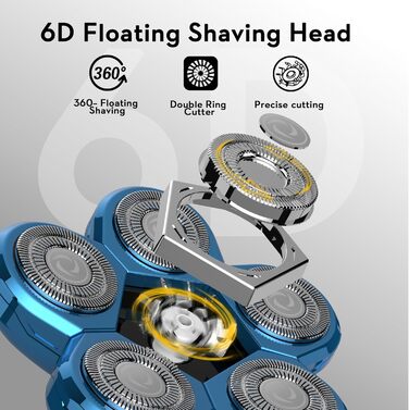 Електричний гостростример для голови чоловічий Kibiy з 6 змінними головками, водонепроникний IPX7, LED-дисплей, зарядка Type-C (6D синій)