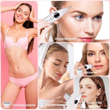 Електричний жіночий епілятор 5-в-1 з 3 насадками для бікіні, обличчя та тіла, водонепроникний (IPX7)