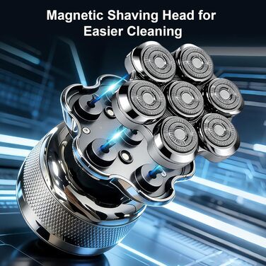 Електричний бритва для голови Glatzen Herren: професійний бритва для гоління голови, вологий та сухий, з LED-дисплеєм, 2 швидкості, сріблястий