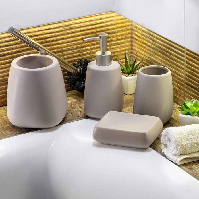 Дозатор для мила KADAX: керамічний диспенсер для рідкого мила, мийного засобу та лосьйону для ванної та кухні (Бежевий)