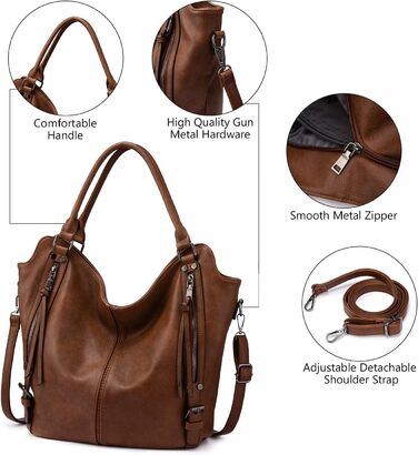 Комплект жіночих сумок Realer: велика шопер-сумка та сумка-месенджер зі шкіри, коричневий L, коричневий