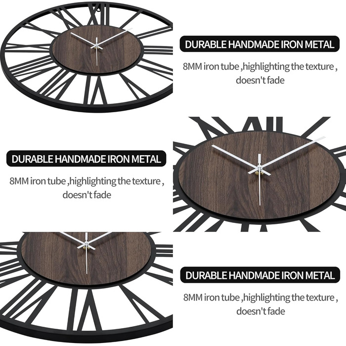 HAITANG Round Wall Clock, Black, 34 cm, for Living Room, Decoration, Vintage Style, Roman Numerals, Silent, Non-Ticking, Wall Clocks for Home, Garden, Office, Cafe Decoration (50 cm, Black)