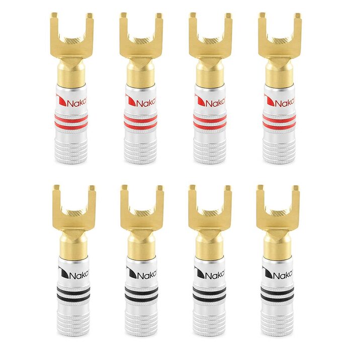 Позолочені бананові роз'єми Nakamichi 24K для акустичних кабелів 12-18 AWG, 4мм для підсилювачів, Hi-Fi ресиверів та домашнього кінотеатру, 8 шт (4 пари)