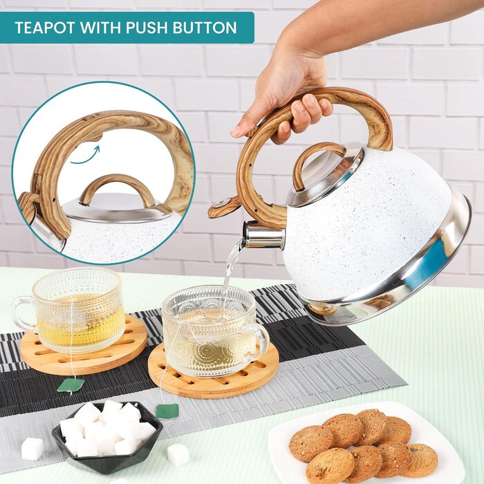 Чайник Belle Vous 3L з текстурованою поверхнею для плити/індукції - нержавіюча сталь, чайник для чаю/кави