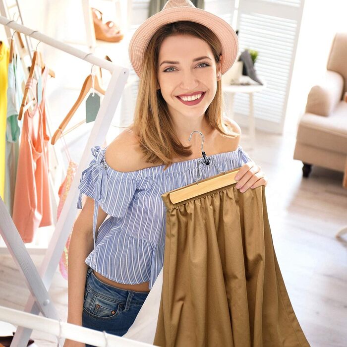 Дерев'яні вішалки для штанів та одягу HOUSE DAY з кліпсами, 25 шт. - білі, міцні, обертаються на 360°