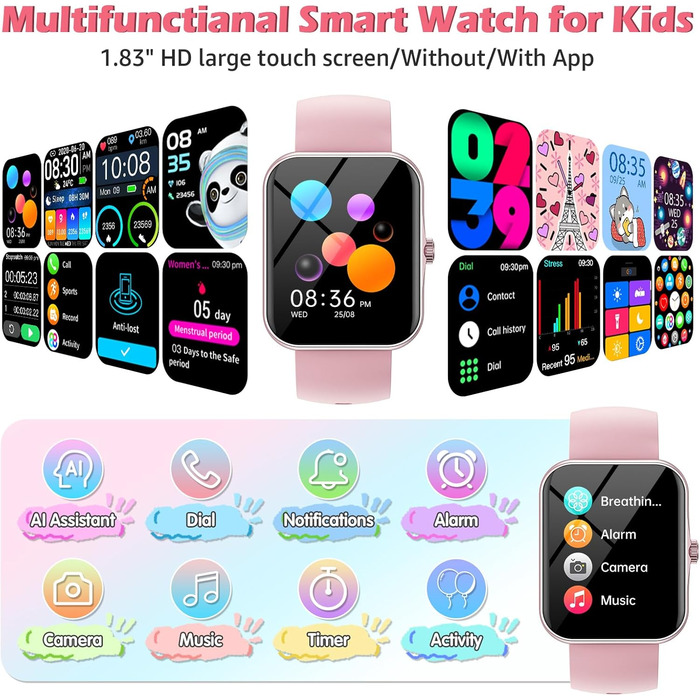 Дитячий розумний годинник Kinder Sport Fitness з крокомером, 100+ спортивних режимів, будильником, іграми, секундоміром, повідомленнями, для дітей 5-16 років, рожевий