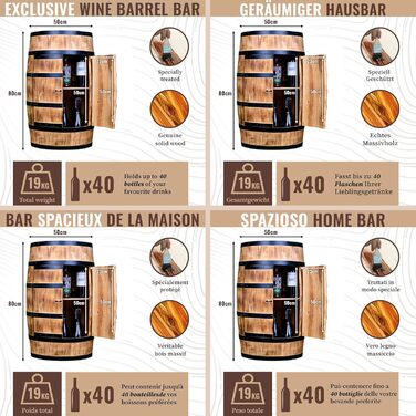 Wine Barrel Stand with Door - Liquor Cabinet Bottle Shelf Wooden Shelves - Wooden Barrel - Barrel Furniture - Wine Rack - Wineregal - Wine Bar - Barrel Bar with Door - Barrel Bar Minibar 80cm High (Sun-Bleached)