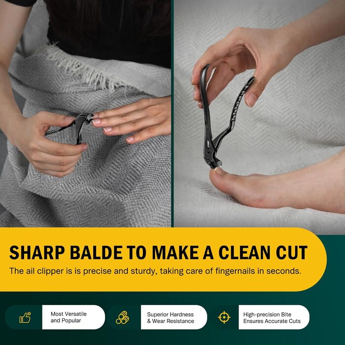 Набір для стрижки нігтів FVION для людей похилого віку – кусачки для товстих нігтів, довгий руків'я, для чоловіків та жінок (чорний)