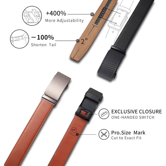 Чоловічий шкіряний ремінь LAKIDAY з автоматичною застібкою, 35 мм, чорний, регульований, 125 см