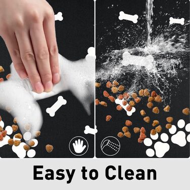 Килимок для годування домашніх тварин, надпоглинувач, для собак та котів, з антиковзким гумовим дном, швидковисихаючий, можна прати, 40 x 60 см, 2 пари малюнків лап, чистий чорний кістяний візерунок