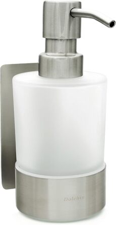 Dolvhin® Soap Dispenser Wall Mount No Drilling | Frosted Glass Hand Soap Dispenser | Stainless Steel Pump Dispenser & Wall Holder | Adhesive Wall Soap Dispenser | Dish Soap Dispenser 250ml | Silver Gray
