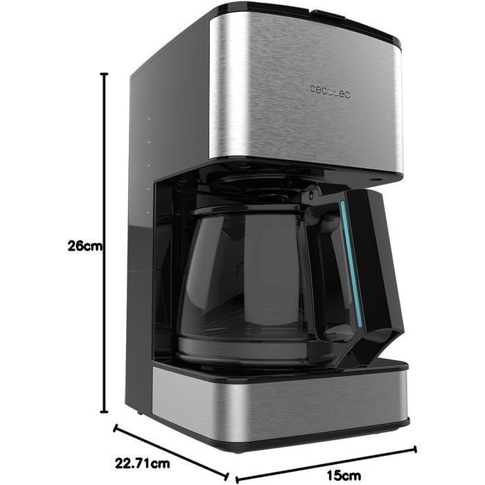 Кавомашина Cecotec Coffee 66 Smart Plus: програмована, 980W, 1,5L, механічна, для 6 чашок, з LCD-екраном, ExtemAroma-технологія, AutoClean, нержавіюча сталь