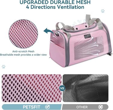 Транспортна переноска для котів та маленьких собак Petfit, рожева, L, з ремінним кріпленням та розкладною матрацом