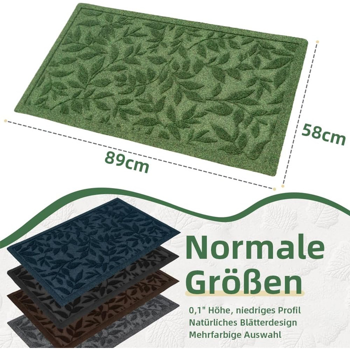 Килимок для дому та вулиці з антиковзаючою основою, грязезахисний, міцний, гумовий (зелений, 45x75 см)