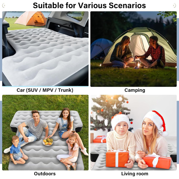 Автоматичний надувний матрац для заднього сидіння авто Coverado - з вбудованим насосом та подушками. Універсальний, підходить для більшості авто та SUV.