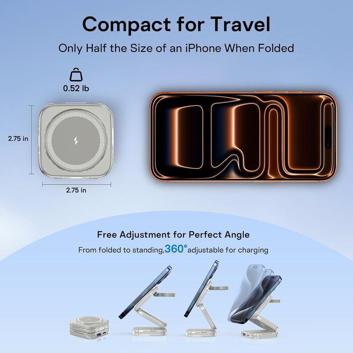 Зарядна станція 5 в 1 для iPhone з магнітним кабелем, складний зарядний пристрій для подорожей, сумісний з iPhone 17/16/15/14/13/12, AirPods Pro 3, Apple Watch S11/Ultra (Titan Wüstensand) 2026-Titan Grau