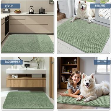 Товстий килимок для ванної кімнати Homaxy з chenille, 61×120 см, трав'янисто-зелений — м'який, антиковзаючий, вологопоглинаючий килим для душу з TPR-підкладкою, що миється в машинці