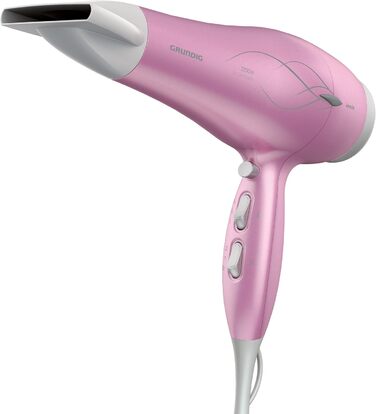 Фен GRUNDIG HD 6280: 2200 Вт, іонізація, керамічне покриття, олія лотоса, 3 режими, холодний струмінь, рожевий/срібний, 2023 модель