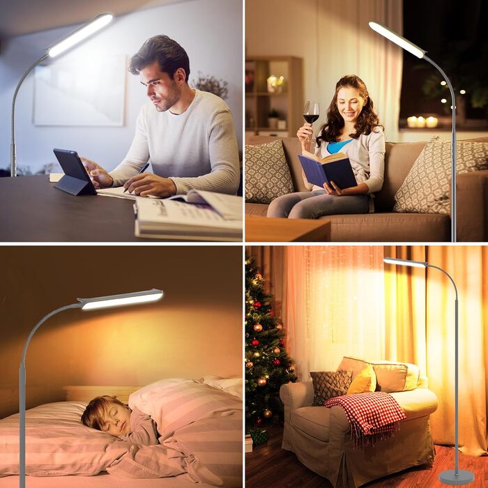 LED-стійка лампа Marctronic для вітальні з регулюванням яскравості, 18W, 1800LM, з пультом та сенсорним керуванням, швидка установка, для офісу, спальні (сіра)