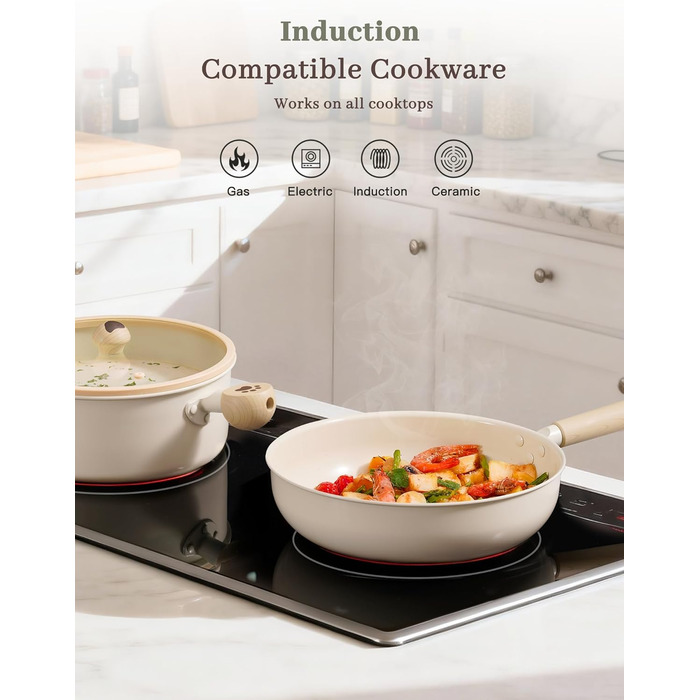 Набір посуду AsterCook керамічний антипригарний для індукційних плит з дизайном лапок собак, без PFAS, PTFE, PFOA, PFOS