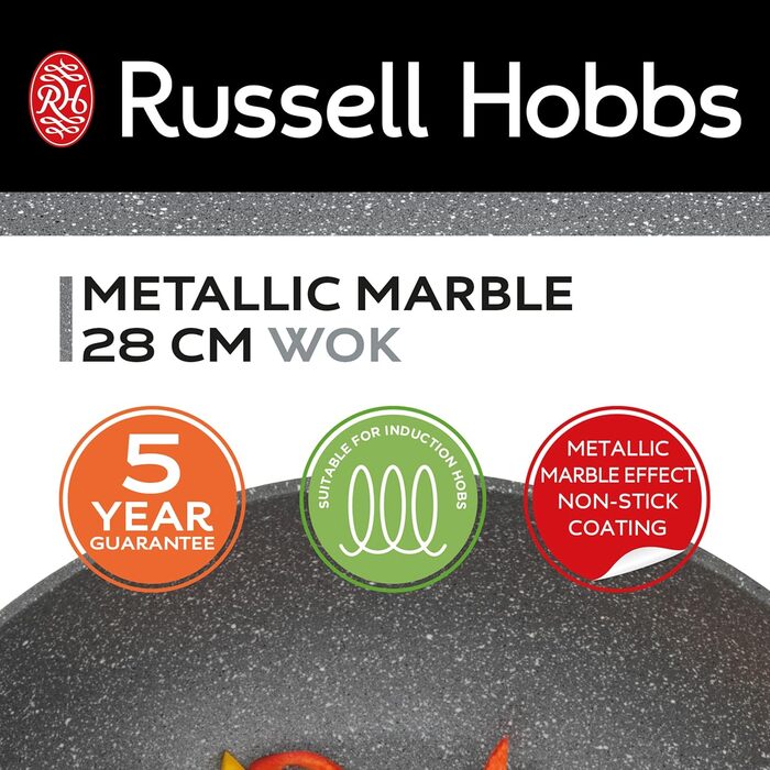 Сковорода Russell Hobbs RH02813EU7 Metallic Marble 28 см універсальна для індукції, смаження, грилю – антипригарна, для здорового приготування з мінімумом олії