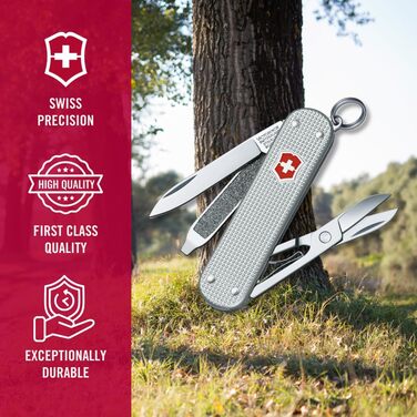 Мультитул Victorinox Classic SD Alox – Швейцарський ніж, 5 функцій, сріблястий, з напилком
