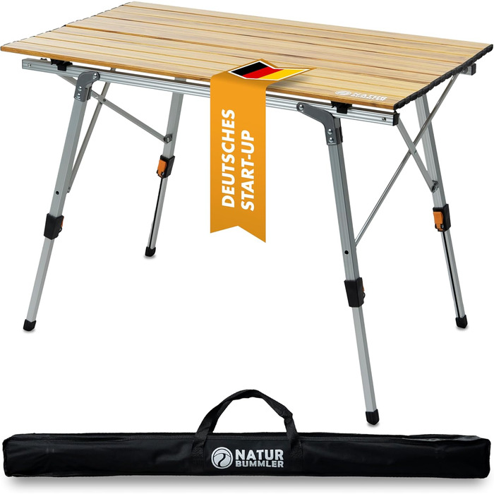 Стіл для кемпінгу NaturBummler® Solid Litec+ - розкладний, легкий, регульований по висоті (M) з сумкою. Алюміній, для відпочинку на природі, риболовлі