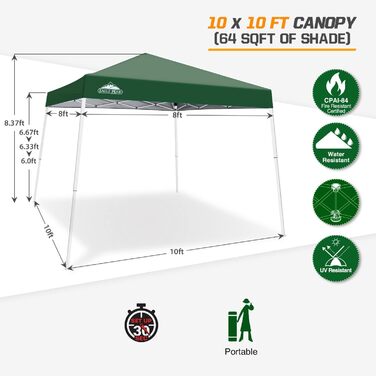 EAGLE PEAK 3 m x 3 m Pop-Up Tent with Sloping Legs (Green)