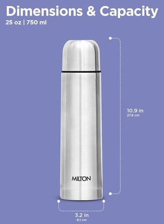 Термос Milton Thermosteel Flip Lid 1 л, вакуумна ізоляція з нержавіючої сталі, пляшка для напоїв (гаряче/холодне до 24 год), герметична, срібляста