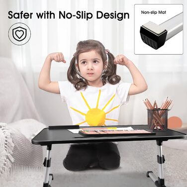 Столик для ноутбука в ліжко, регульований, складний, з ящиком, підставка для планшета (60 x 34 см, чорний)