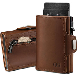 GSG SINCE 1998 Men's Leather Wallet, Slim Wallet with Coin Pocket & RFID Protection Card Holder Portomonee for 9-10 Cards, Slim Wallet for Men brown
