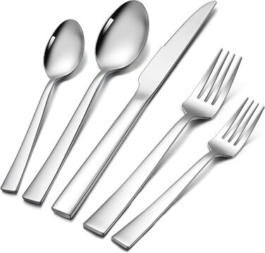 Набір столових приборів Herogo на 6 осіб (36 предметів) з нержавіючої сталі, з ножем для стейка, для дому/ресторану, миюча в посудомийній машині (квадратний)