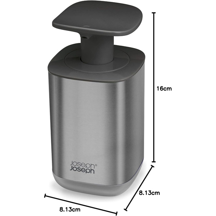 Дозатор мила Joseph Joseph Presto з нержавіючої сталі, гігієнічний, з широкою помпою, нержавіюча сталь/сірий