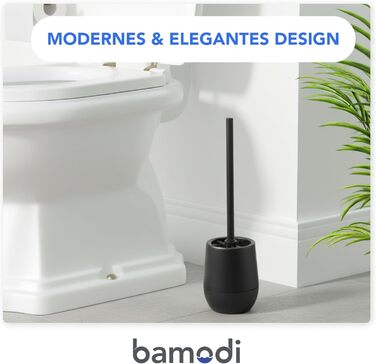 Щітка для унітазу Bamodi з підставкою - чорна, з жорсткою щетиною та довгою ручкою для ретельної та легкої очистки, ідеальна для ванної кімнати та гостьового туалету.