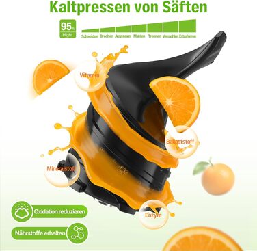 Повільна соковижималка Entsafter 250W для цілих овочів та фруктів, широке завантаження 150 мм