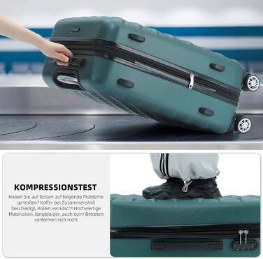 Набір валіз Beibye з 4 колесами, жорсткий корпус, Trolley, валіза для подорожей, набір валіз, 12 кольорів (Темно-зелений)