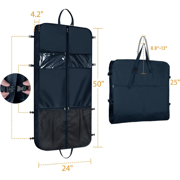 Чохол для одягу Syeeiex 50'' (127 см) для чоловіків, з 6 кишенями, Oxford, для подорожей, навішування