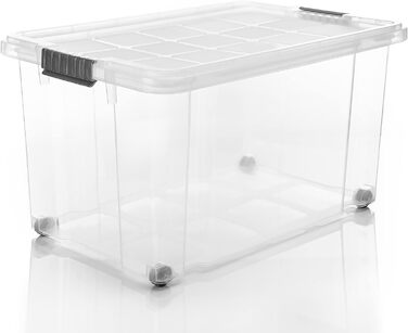 BigDean 4-Piece 60L Storage Boxes with Lid Large Steel - Stackable, Robust Box, BPA-Free - Rollable Storage Box with Secure Click Closures - Made in Germany (White)