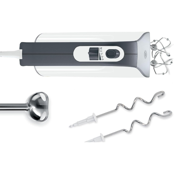 Bosch Hand Mixer Styline MFQ49300, 5 speeds, 2 stainless steel beaters and dough hooks, spiral cable, 850 W, white/dark silver Single