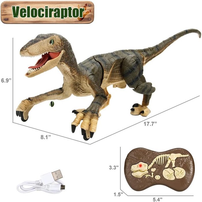 Remote Control Dinosaur Toy, Electronic Walking Velociraptor with LED Lighting & Realistic Simulation Sounds, 2.4 GHz Velociraptor Toy, Best RC Dinosaur Gifts for Kids