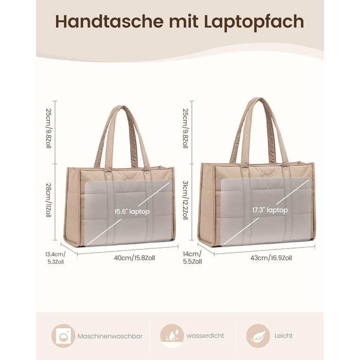 Сумка для ноутбука LOVEVOOK 15.6 дюймів, велика містка сумка-шоппер для роботи, навчання та подорожей, жіноча, хакі